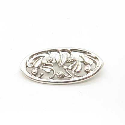 925 Sterling Silver Vintage Geara Floral Oval Pin Brooch
