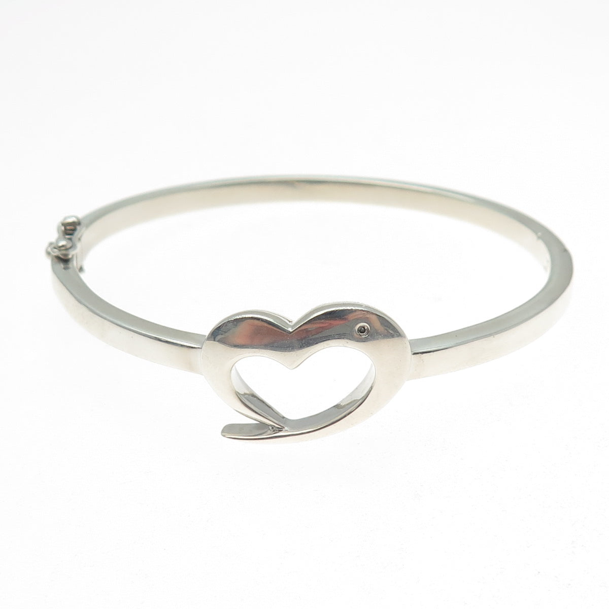 925 Sterling Vintage ALD London Real Diamond Accent Heart Bangle Bracelet 6.5"