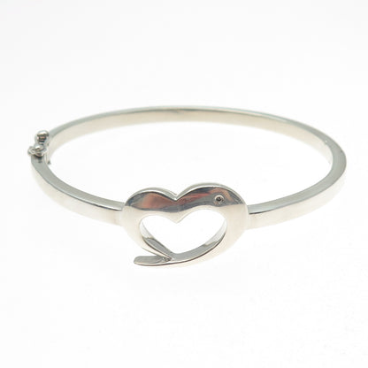 925 Sterling Vintage ALD London Real Diamond Accent Heart Bangle Bracelet 6.5"