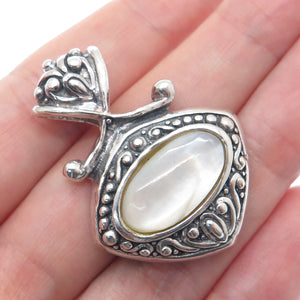 925 Sterling Silver Vintage Real Mother-of-Pearl Beaded Floral Pendant