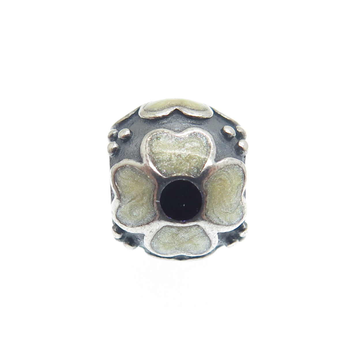PANDORA 925 Sterling Silver Cream Enamel Daisy Flower Oxidized Bead Charm