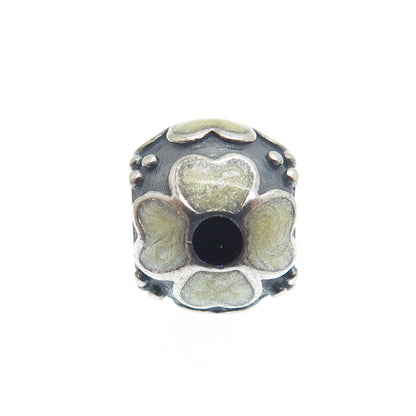 PANDORA 925 Sterling Silver Cream Enamel Daisy Flower Oxidized Bead Charm