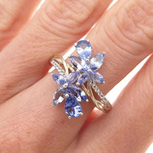 Chuck Clemency 925 Sterling Silver 2-Tone Real Tanzanite & Topaz Ring Size 8.25