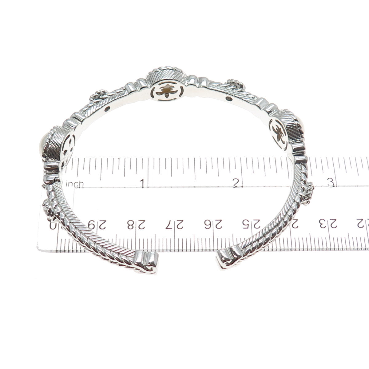 JUDITH RIPKA 925 Sterling Silver Real Pearl & C Z Adjustable Cuff Bracelet 7"
