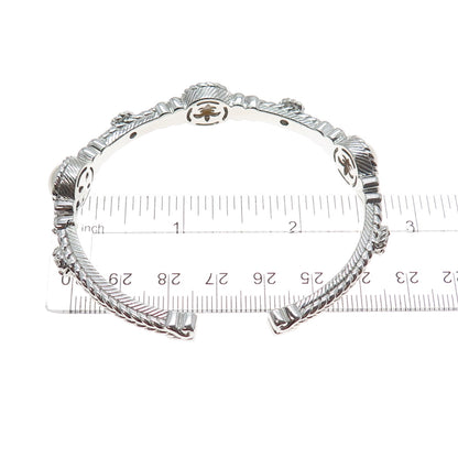 JUDITH RIPKA 925 Sterling Silver Real Pearl & C Z Adjustable Cuff Bracelet 7"