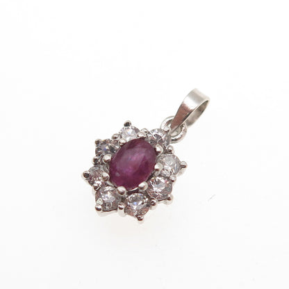 925 Sterling Silver Vintage Real Ruby & C Z Mini Charm Pendant