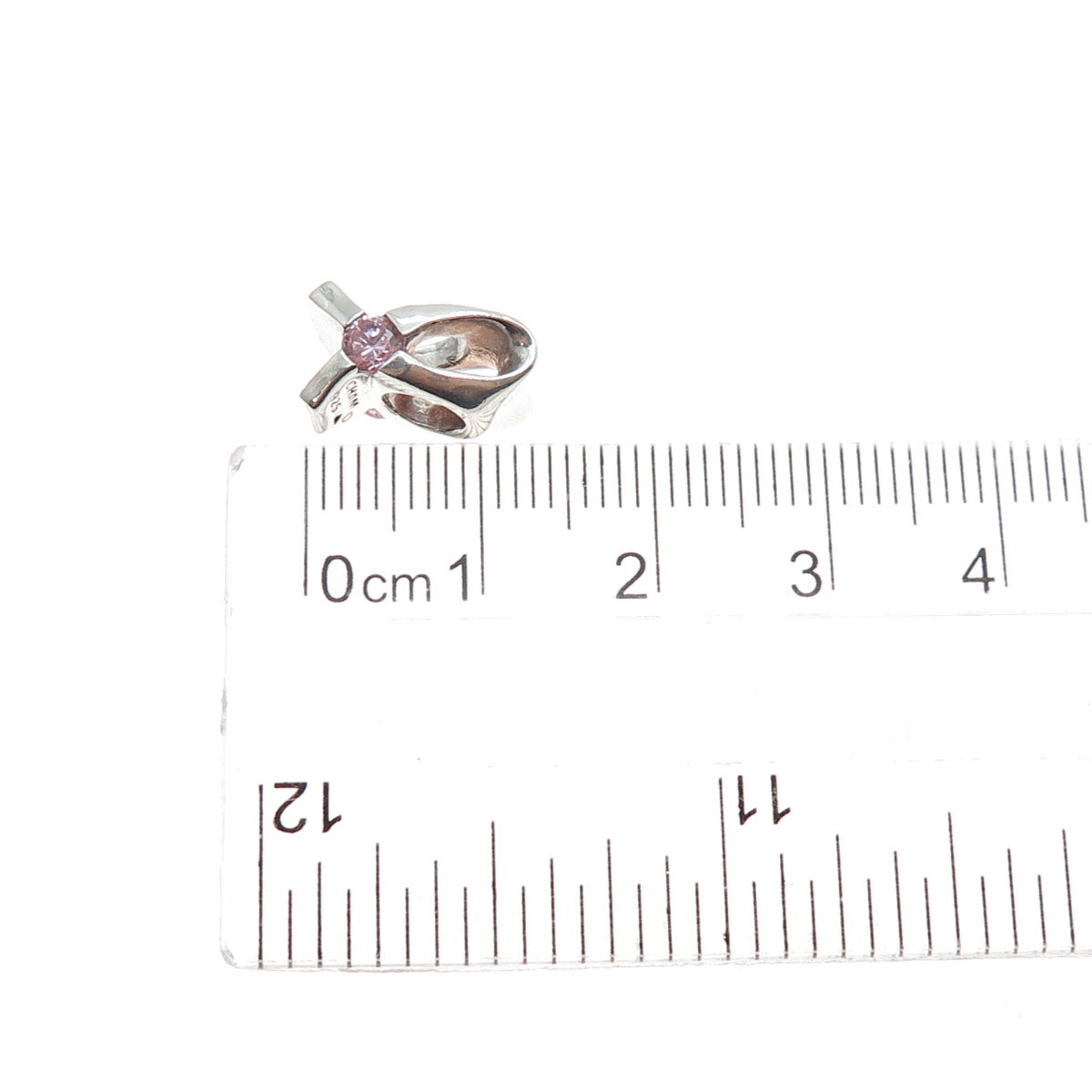 CHAMILIA 925 Sterling Silver Pink C Z Give Back Breast Cancer Slide Bead Charm