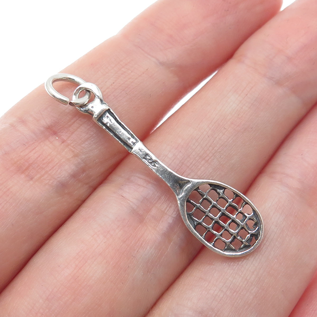 925 Sterling Silver Vintage Tennis Racket Oxidized Minimalist Charm Pendant