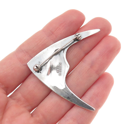 Meka 925 Sterling Silver Vintage Denmark Enamel Modernist Fish Pin Brooch