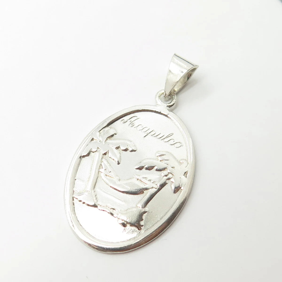 925 Sterling Silver Vintage Acapulco Oval Tag Pendant