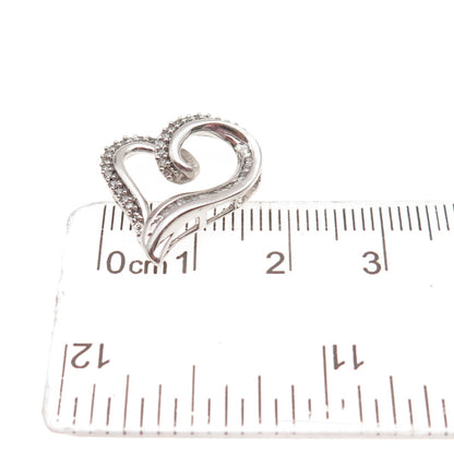 925 Sterling Silver Real Diamond Open Heart Slide Mini Charm Pendant