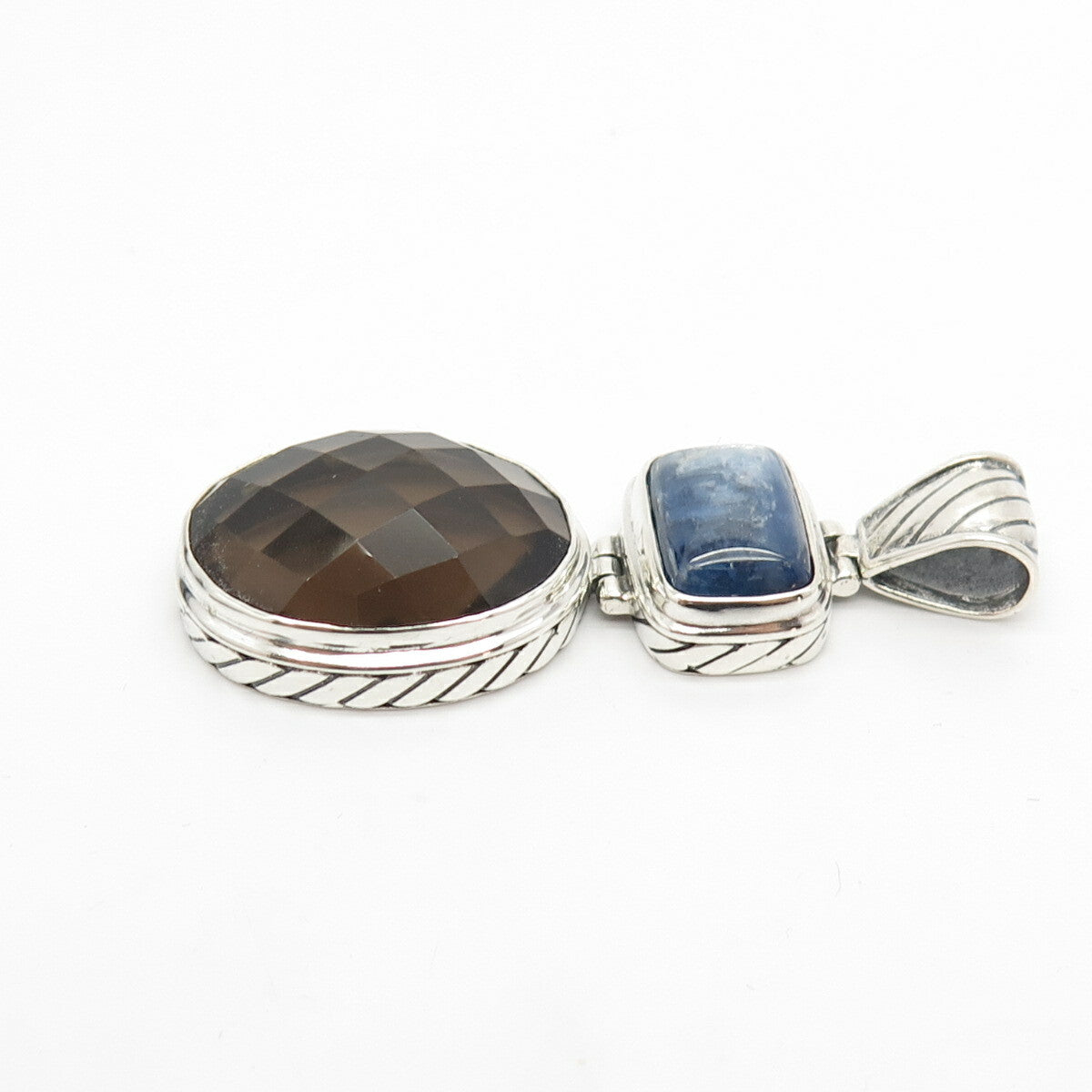 925 Sterling Silver Vintage BJC Samuel Benham Smoky Quartz & Kyanite Gem Pendant