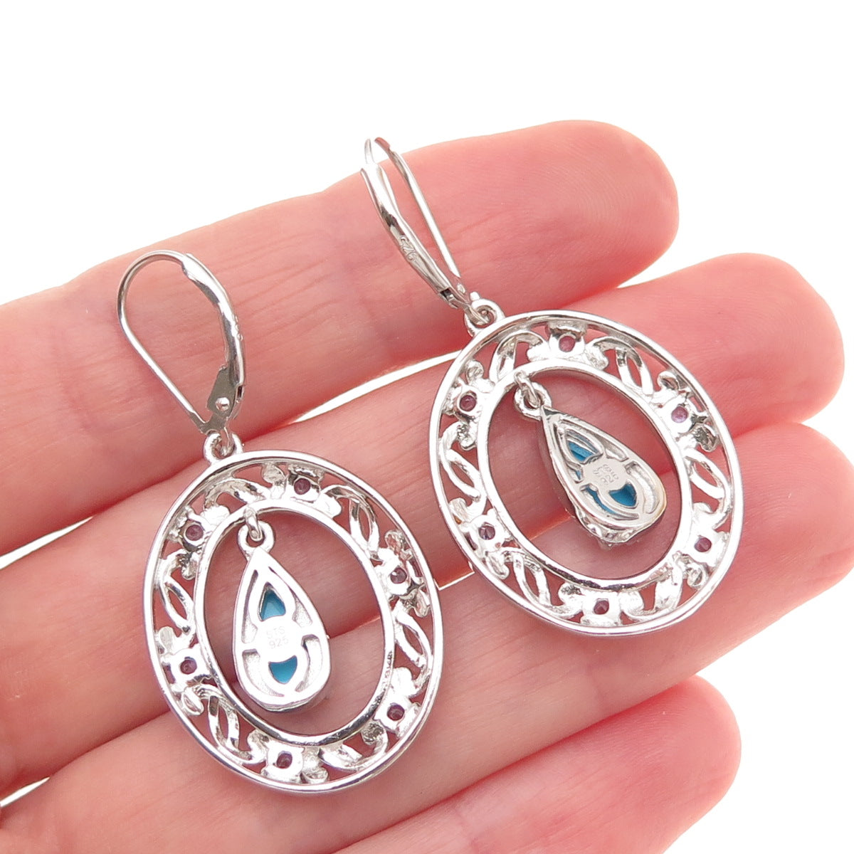 Chuck Clemency 925 Sterling Silver Real Turquoise & Tanzanite Dangle Earrings