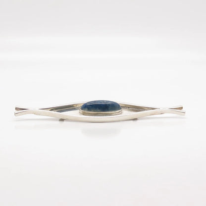 925 Sterling Silver Vintage Real Sodalite Gemstone Modernist Pin Brooch