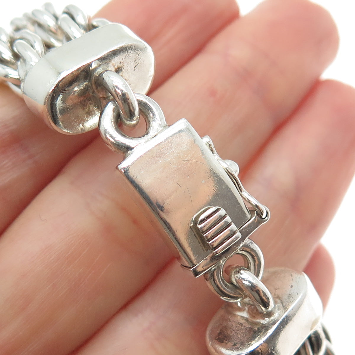 925 Sterling Silver & Brass Vintage Mexico Twisted Rope Panel Link Bracelet 7"