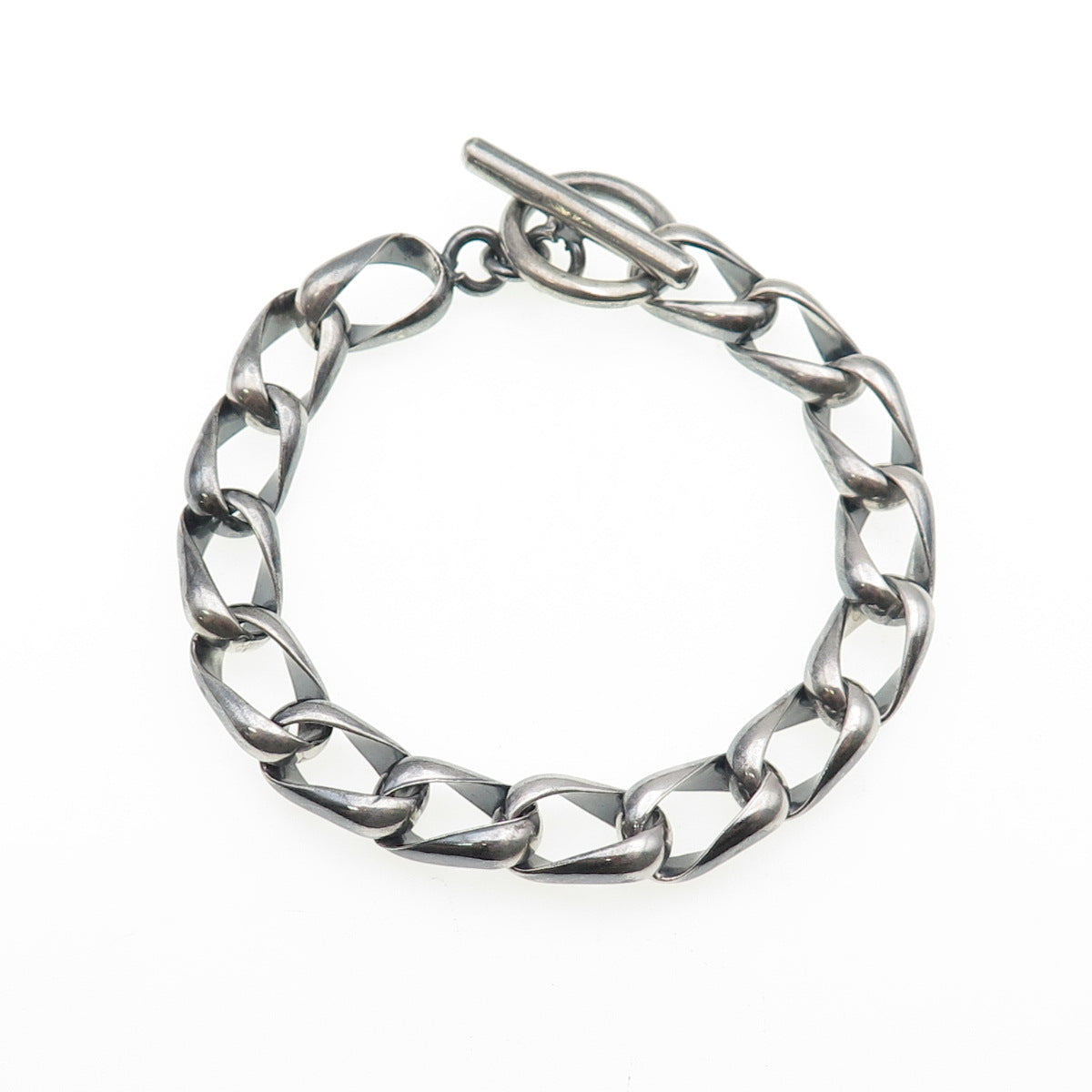 925 Sterling Silver Vintage Mexico Curb Link Oxidized Bracelet 7"