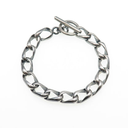 925 Sterling Silver Vintage Mexico Curb Link Oxidized Bracelet 7"