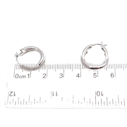 925 Sterling Silver Real Round-Cut Diamond Crisscross Hoop Earrings