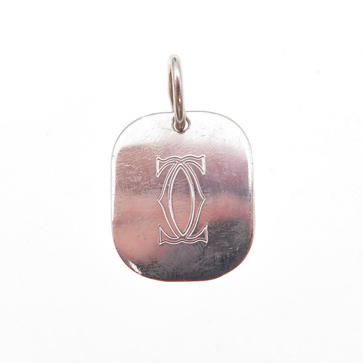 Cartier 925 Sterling Silver Vintage Engraved Logo Tag Charm Pendant