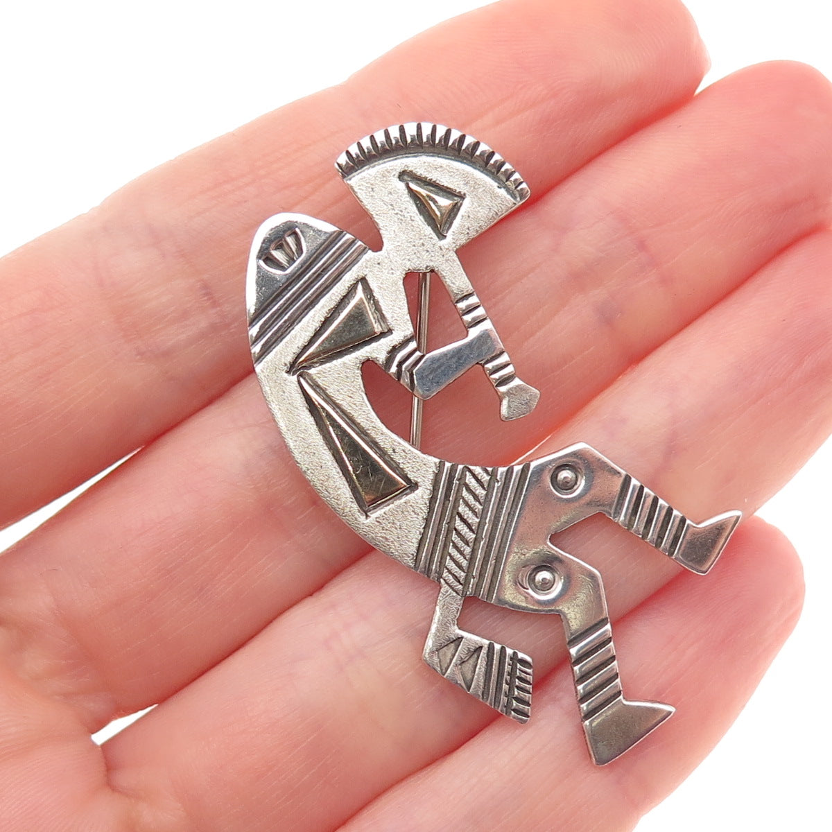 Harold Joe Old Pawn 925 Sterling 14K Gold Vintage Kokopelli Pin Brooch / Pendant