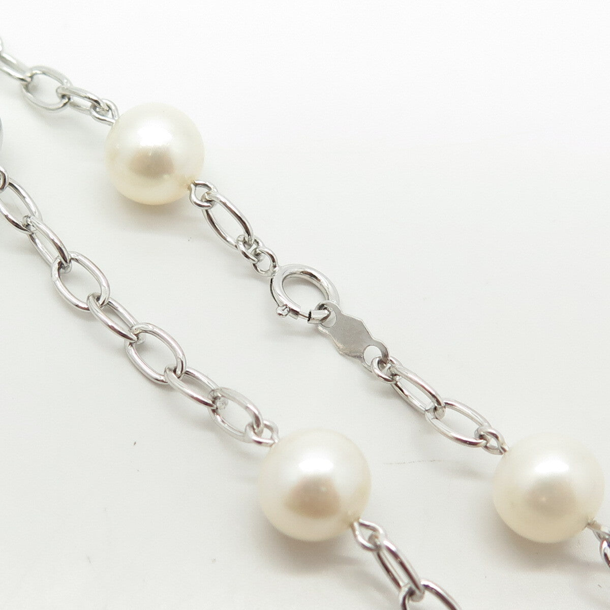 925 Sterling Silver JCM Jacmel Real Pearl By The Yard Station Chain Necklace 18"