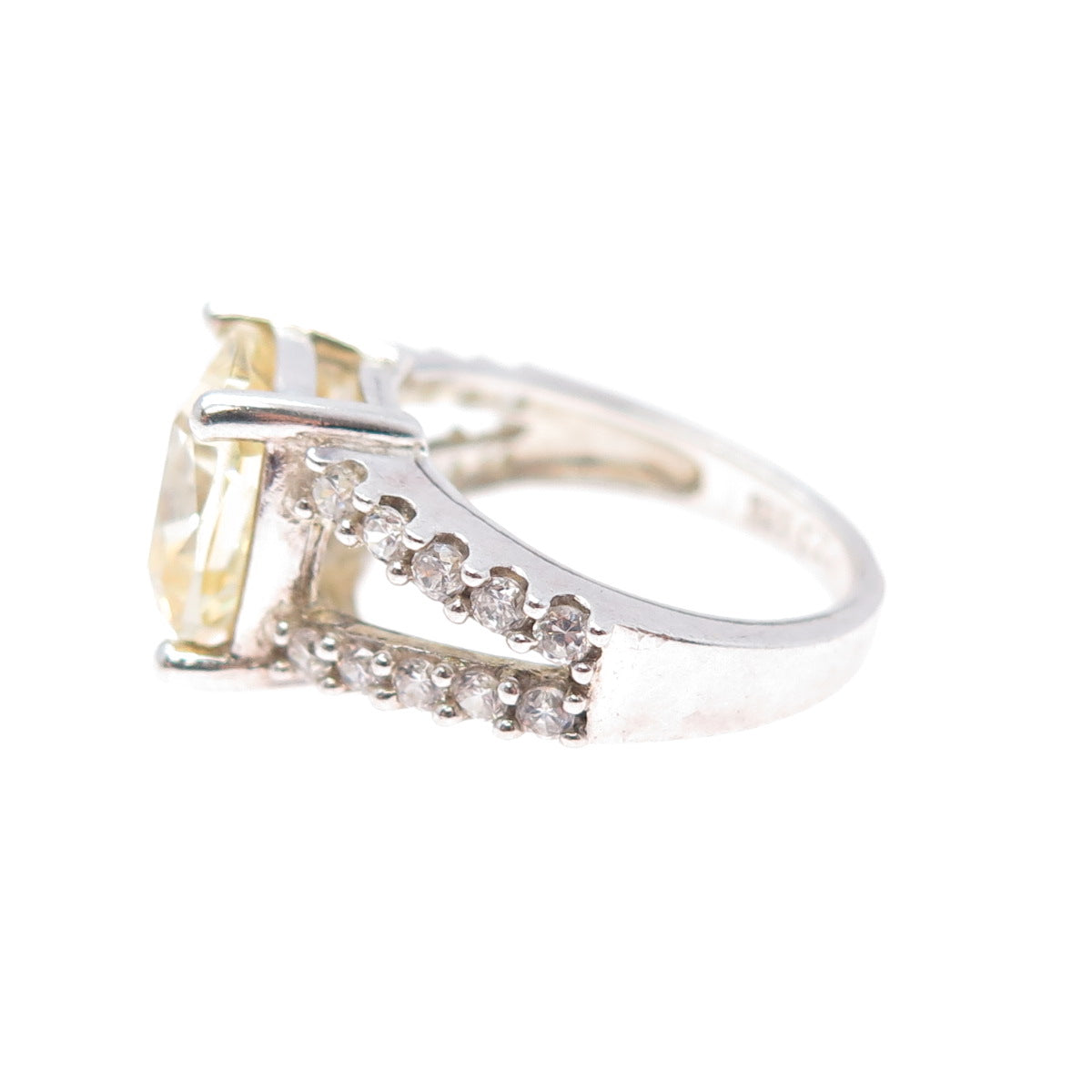 925 Sterling Silver Vintage Canary & White C Z Ring Size 5.25