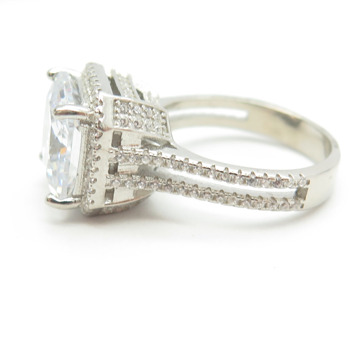 925 Sterling Silver Princess-Cut Shaped C Z Ring Size 5.75