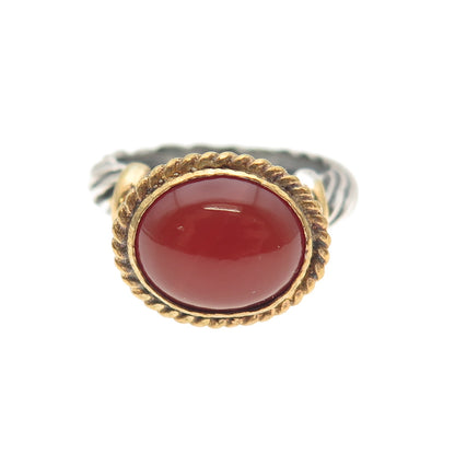 925 Sterling Silver 24K Gold Filled Vintage Real Carnelian Ring Size 6.25