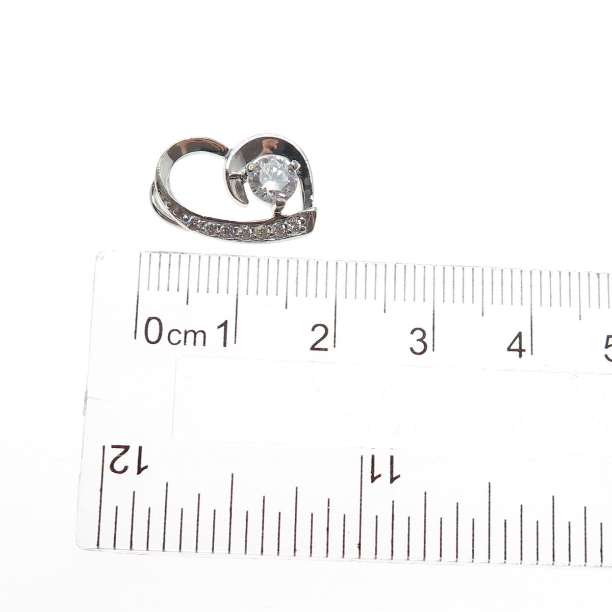 925 Sterling Silver Round-Cut C Z Heart Minimalist Slide Charm Pendant