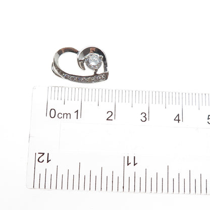 925 Sterling Silver Round-Cut C Z Heart Minimalist Slide Charm Pendant
