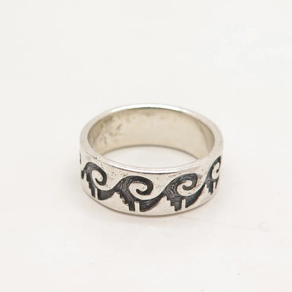 925 Sterling Silver Vintage Water Pattern Band Ring Size 8