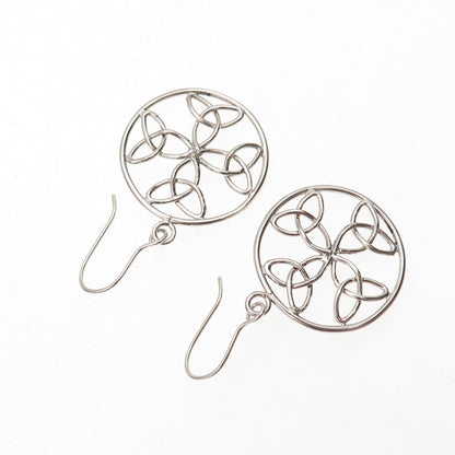 925 Sterling Silver Vintage Celtic Trinity Knot Cross Oxidized Dangle Earrings