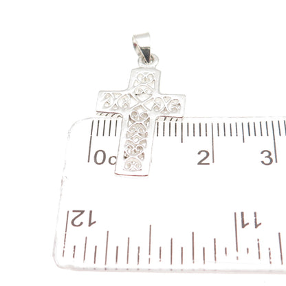 925 Sterling Silver Vintage Ornate Heart Cross Charm Pendant