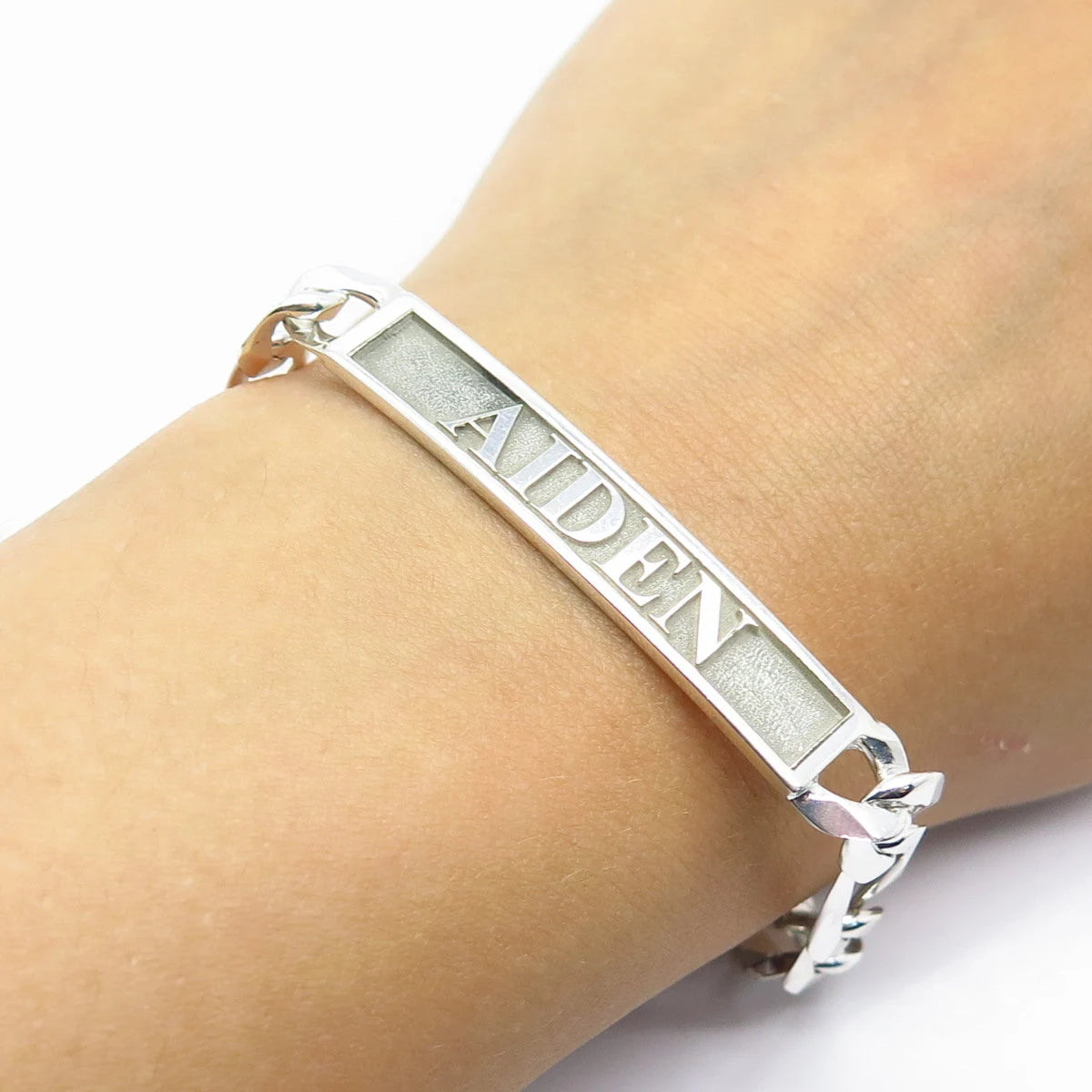 925 Sterling Silver Vintage "Aiden" Personalized ID Figaro Link Bracelet 7"