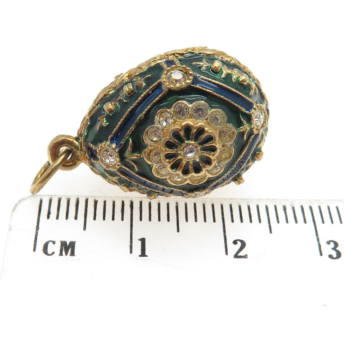 RAFKA Retired Sterling Silver Vermeil Enamel Rhinestone Floral Egg Charm Pendant