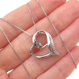 925 Sterling Silver Real Black & White Diamond Heart Box Chain Necklace 18"