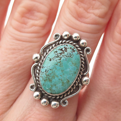 Old Pawn 925 Sterling Silver Vintage Southwestern Turquoise Tribal Ring Size 6
