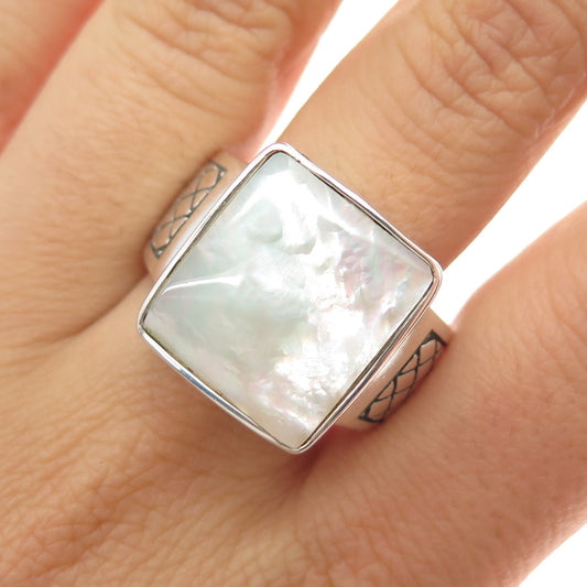 PHLD PlayHardLookDope 925 Sterling Silver Real Mother-of-Pearl Ring Size 11