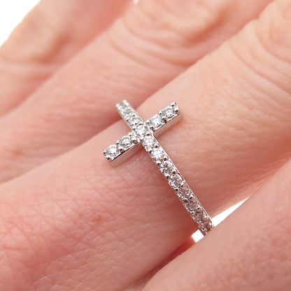 925 Sterling Silver Round-Cut C Z Cross Ring Size 6.25