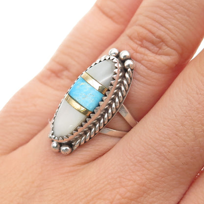 Jennifer Begay Navajo Old Pawn Sterling 2-Tone Turquoise & MOP Ring Size 5.25