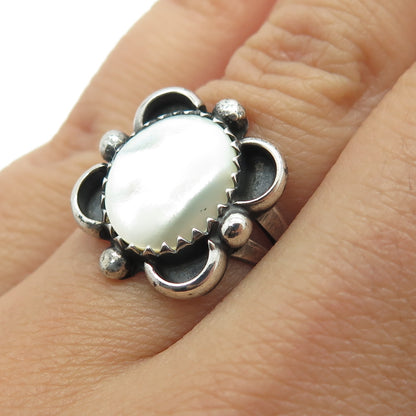 Old Pawn 925 Sterling Silver Southwestern MOP Snake Eye Flower Ring Size 6.75