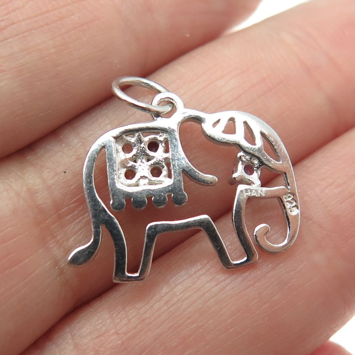 925 Sterling Silver Real Multi-Color Gem Elephant Minimalist Charm Pendant