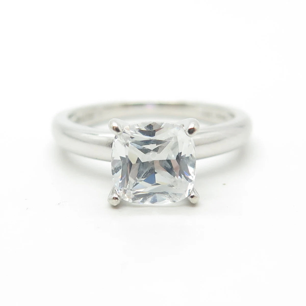 925 Sterling Silver Cushion-Cut C Z Engagement Ring Size 8.25