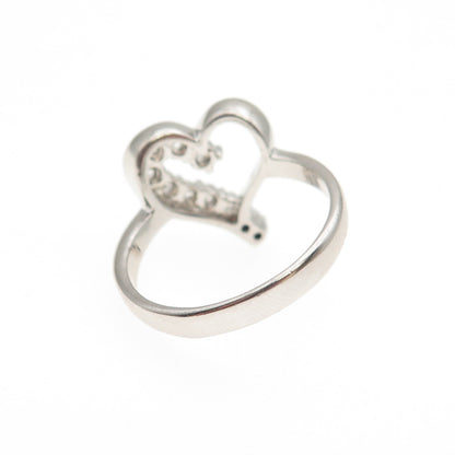 925 Sterling Silver Round-Cut C Z Heart Ring Size 6