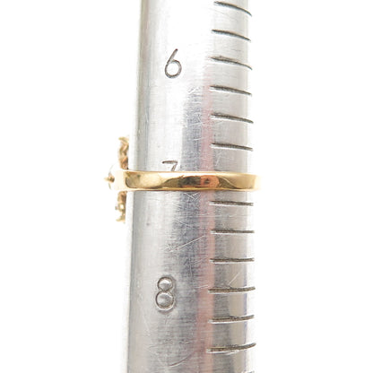 925 Sterling Silver Gold Plated Lab-Created Sapphire & C Z Ring Size 7