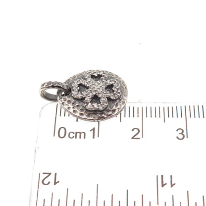 925 Sterling Silver Round-Cut C Z Clover Mini Charm Pendant