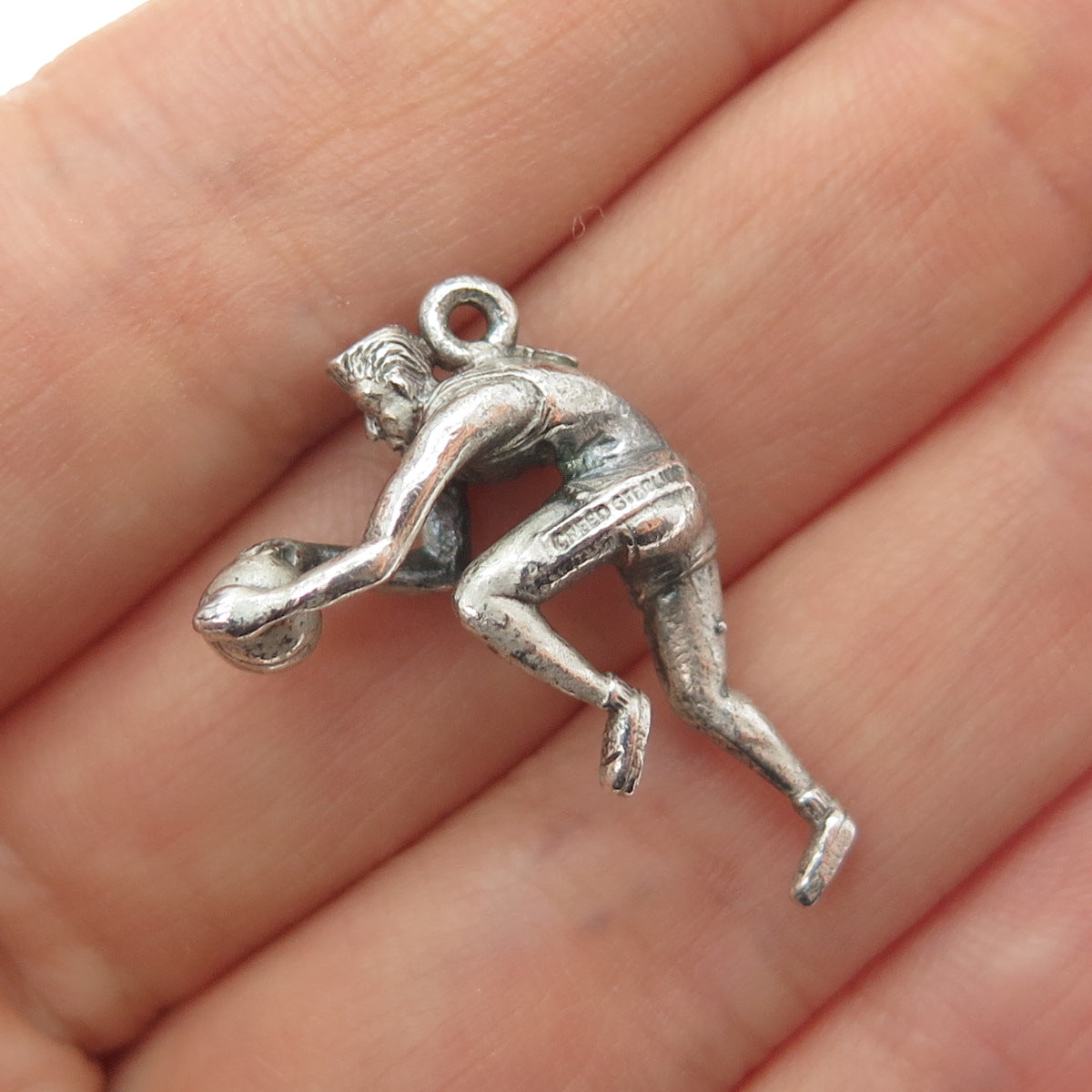 CREED 925 Sterling Silver Vintage Basketball Player Oxidized Charm Pendant