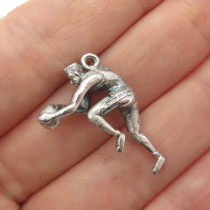 CREED 925 Sterling Silver Vintage Basketball Player Oxidized Charm Pendant