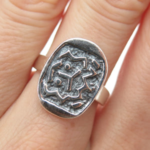 925 Sterling Silver Vintage Runic Symbol Oxidized Ring Size 7.25
