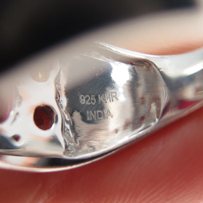 925 Sterling Silver Real Multi-Color Opal Red Garnet & Citrine Ring Size 7.25